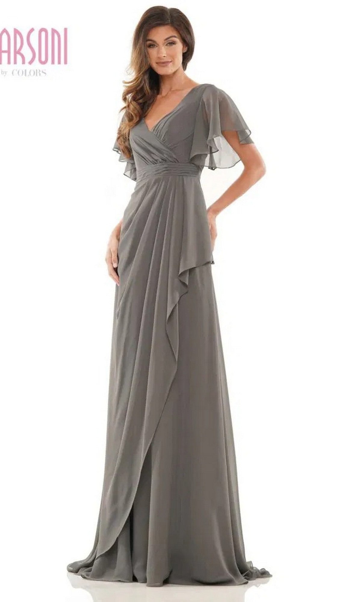 A woman in the Long Formal Dress: Marsoni M320 in grey.
